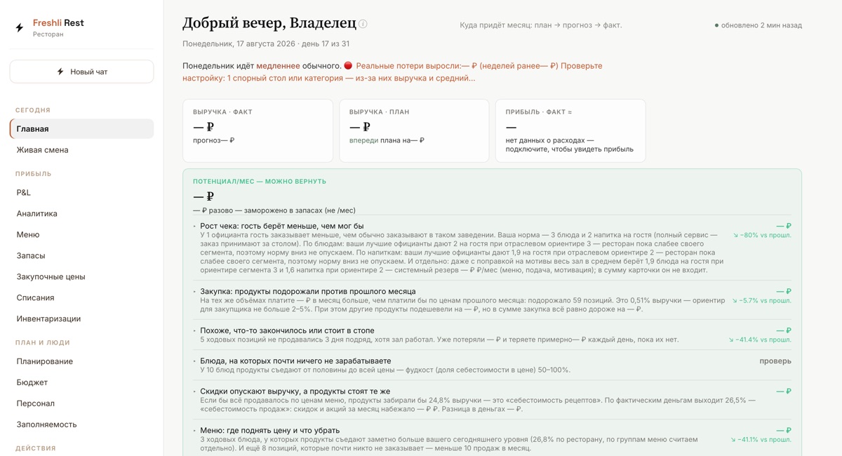 Кабинет Freshli Rest: советник показывает, где ресторан теряет деньги